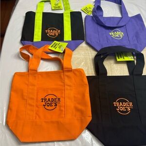 Trader Joe's Reusable Tote Bag Set - Black, Orange, Purple, Green